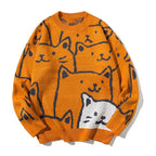 Pull En Maille Avec Motif Chat Et Coupe Ample Pour Hommes | Idéal Pour Les Journées Décontractées