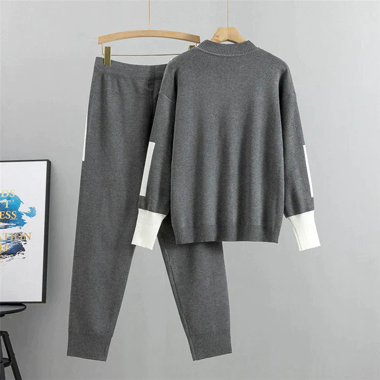 Ensemble Pull Patchwork et Pantalon Assorti pour Femme | Idéal pour Saison Automne