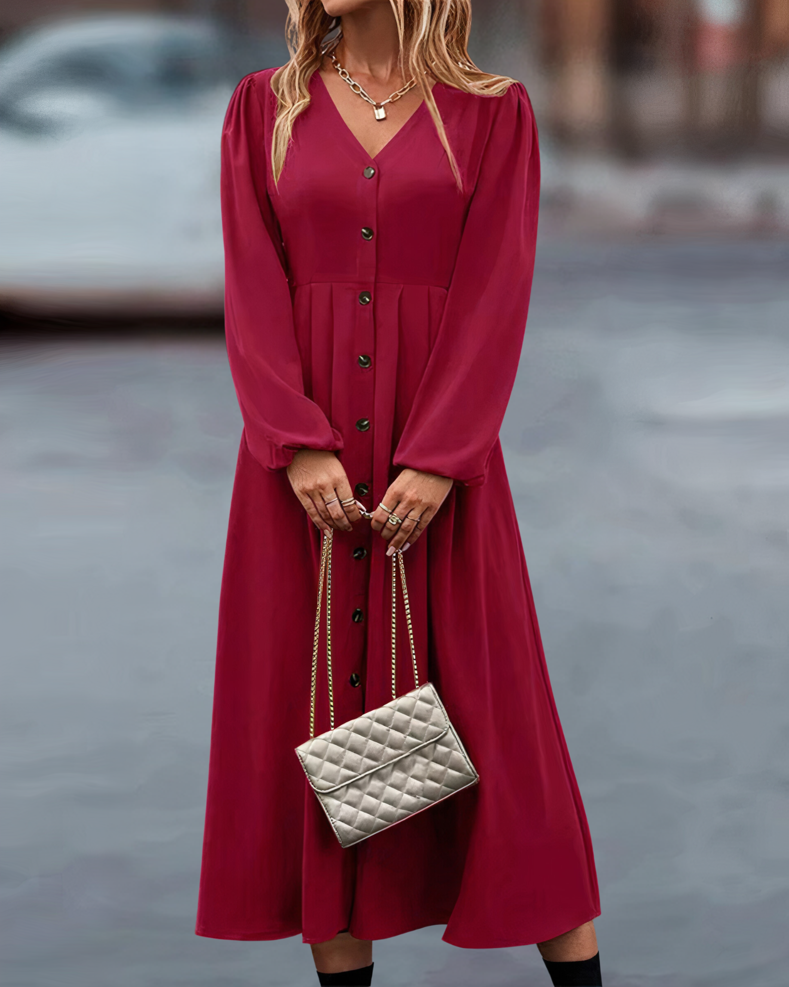 Robe Avec Manches Longues Et Col En V Pour Femmes | Idéale Pour Diverses Occasions