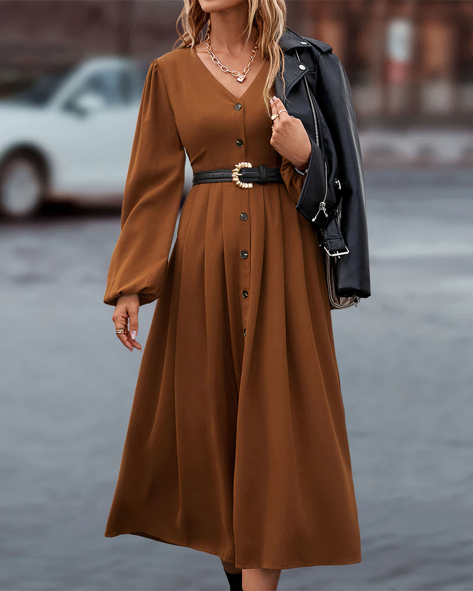 Robe Avec Manches Longues Et Col En V Pour Femmes | Idéale Pour Diverses Occasions