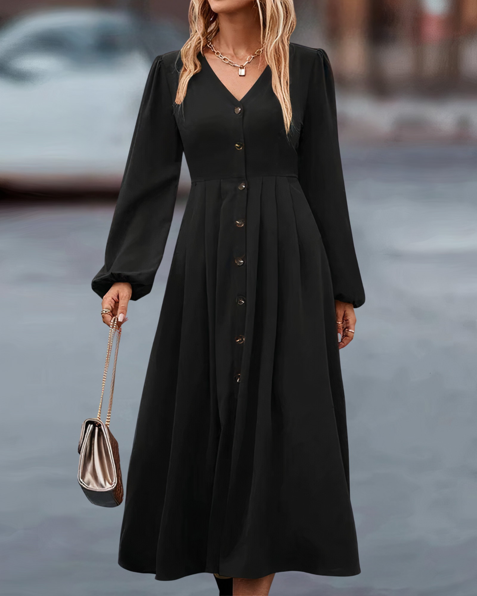 Robe Avec Manches Longues Et Col En V Pour Femmes | Idéale Pour Diverses Occasions