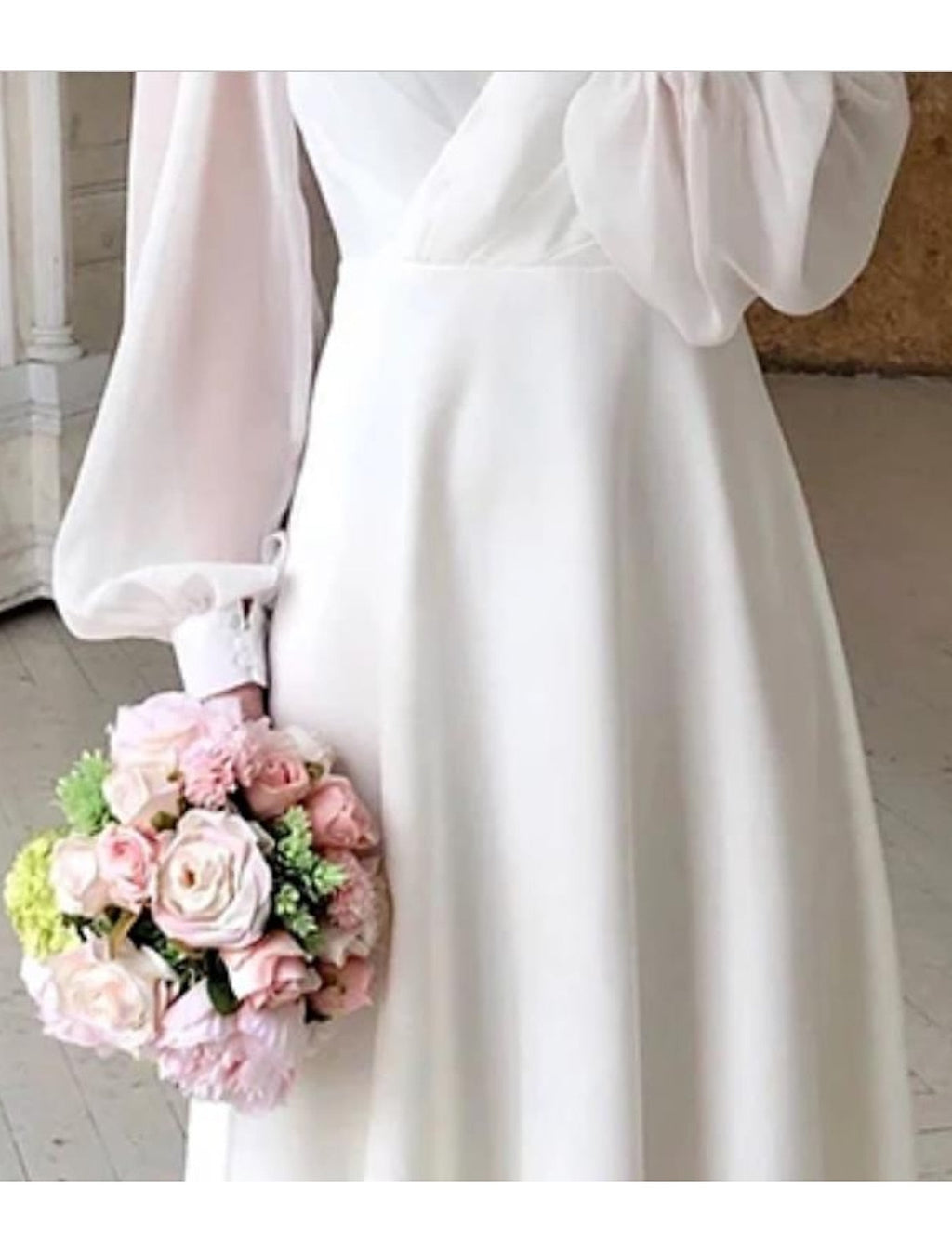 Robe de Mariée Longue à Manches Longues avec Encolure en V pour Femme | Idéale pour Cérémonies et Mariages