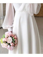 Robe de Mariée Longue à Manches Longues avec Encolure en V pour Femme | Idéale pour Cérémonies et Mariages