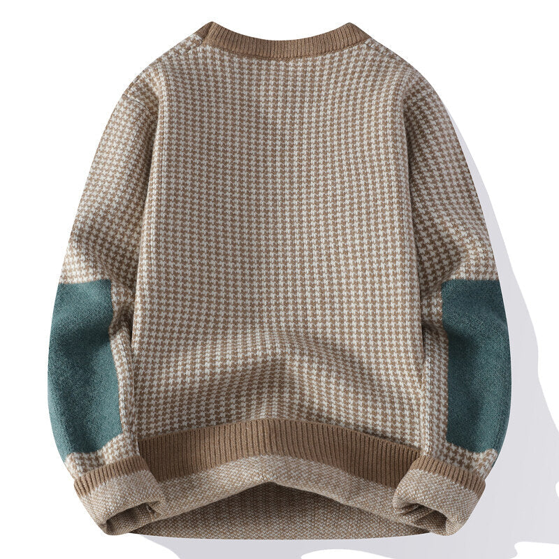 Pull avec Motif Pied-de-Poule et Manches Contrastées pour Adulte | Idéal pour l’Automne et l’Hiv