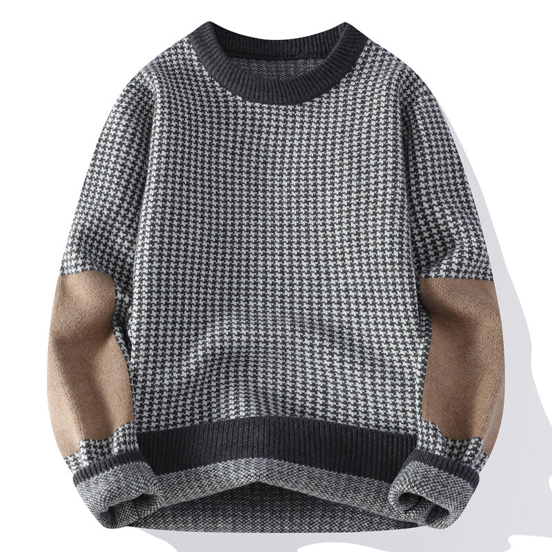 Pull avec Motif Pied-de-Poule et Manches Contrastées pour Adulte | Idéal pour l’Automne et l’Hiv