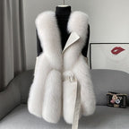 Gilet Sans Manches Ceinturé à Col Imitation Fourrure pour Femme | Idéal pour la Saison Froide