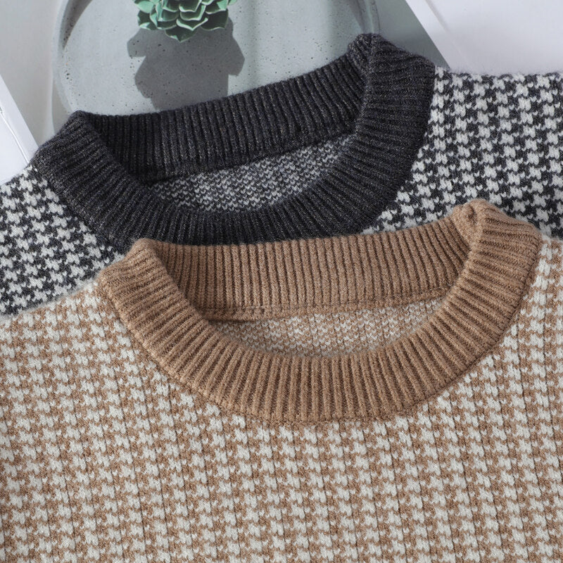 Pull avec Motif Pied-de-Poule et Manches Contrastées pour Adulte | Idéal pour l’Automne et l’Hiv