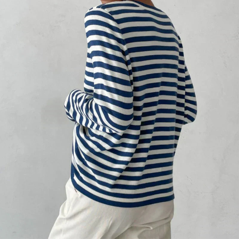 Pull À Rayures Avec Col Rond Et Coupe Légèrement Ample Pour Femmes | Idéal Pour Tenues Quotidiennes