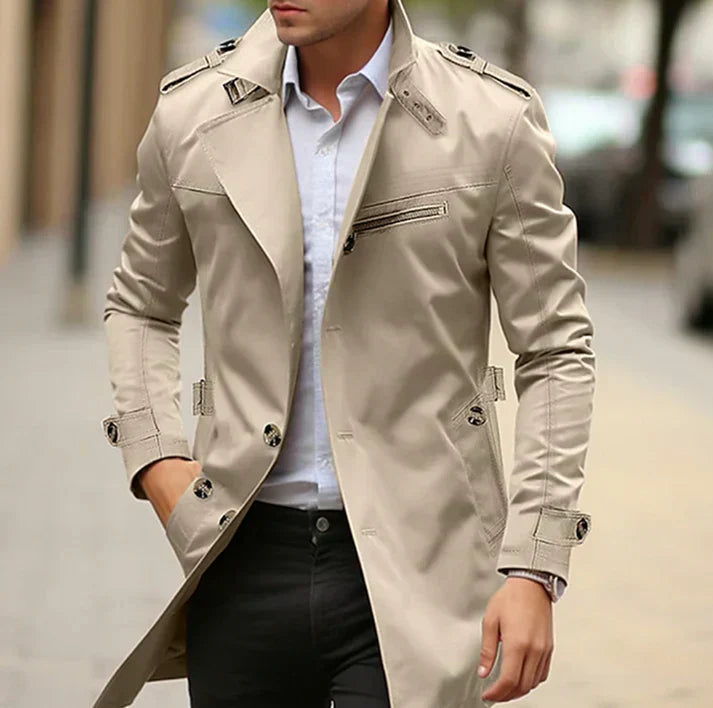 Trench-Coat Mi-Saison Avec Boutons Et Ceinture Pour Homme | Idéal Pour La Mi-Saison