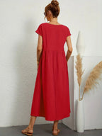 Robe Midi À Coupe Trapèze Avec Manches Courtes Et Poches Pour Femme | Idéal Pour Toutes Les Occasions