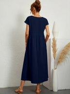 Robe Midi À Coupe Trapèze Avec Manches Courtes Et Poches Pour Femme | Idéal Pour Toutes Les Occasions