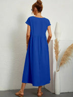 Robe Midi À Coupe Trapèze Avec Manches Courtes Et Poches Pour Femme | Idéal Pour Toutes Les Occasions