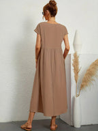 Robe Midi À Coupe Trapèze Avec Manches Courtes Et Poches Pour Femme | Idéal Pour Toutes Les Occasions