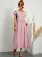 Robe Midi À Coupe Trapèze Avec Manches Courtes Et Poches Pour Femme | Idéal Pour Toutes Les Occasions