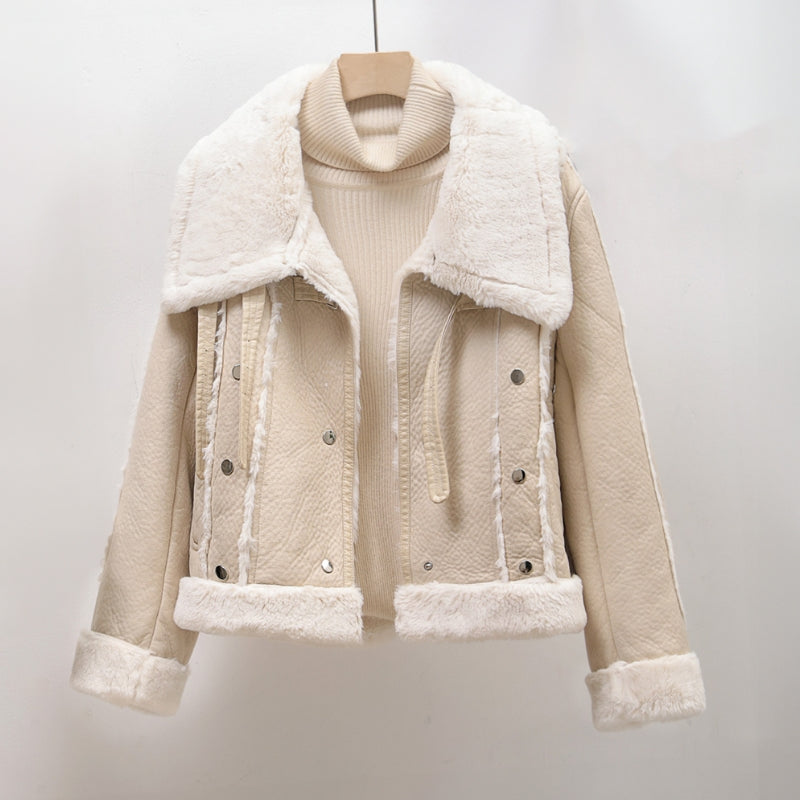 Veste Imitation Cuir avec Col Revers pour Femme | Idéale pour la Saison Froide