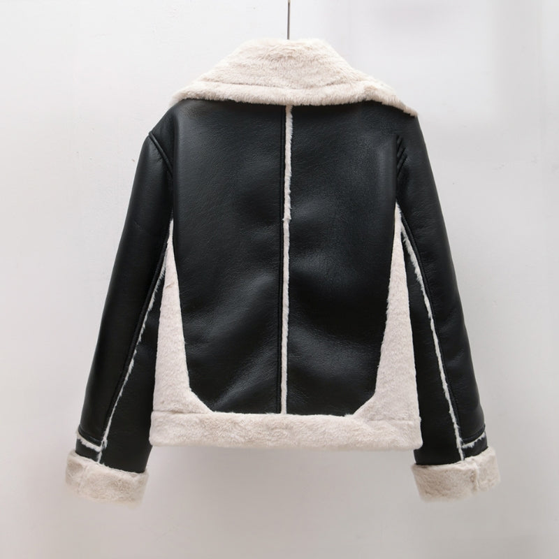 Veste Imitation Cuir avec Col Revers pour Femme | Idéale pour la Saison Froide