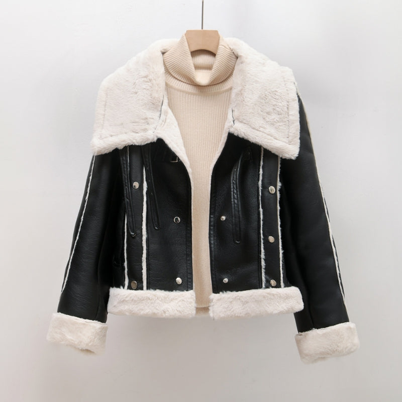 Veste Imitation Cuir avec Col Revers pour Femme | Idéale pour la Saison Froide