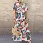 Robe Longue à Imprimé Fleuri avec Manches Courtes pour Femme | Idéale pour les Événements d’Été
