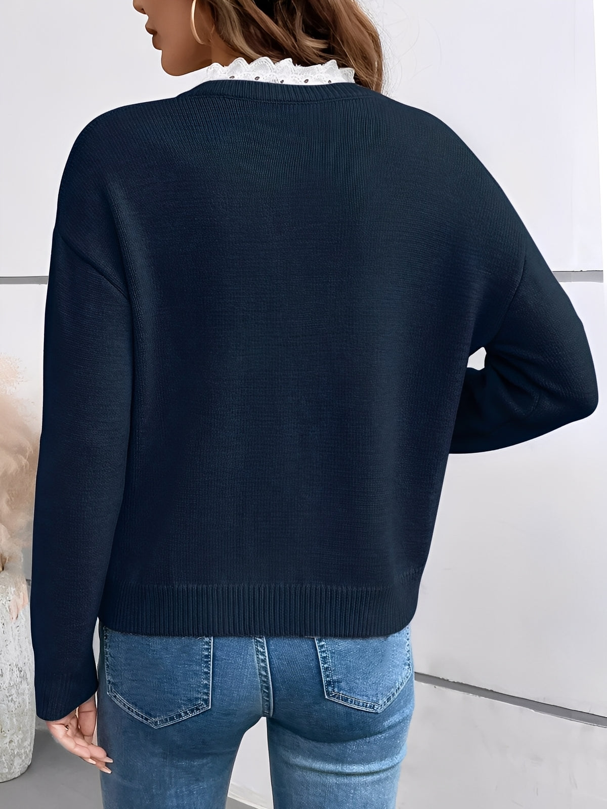 Blouse En Maille Avec Col En Dentelle Pour Femmes | Idéal Pour Un Usage Quotidien
