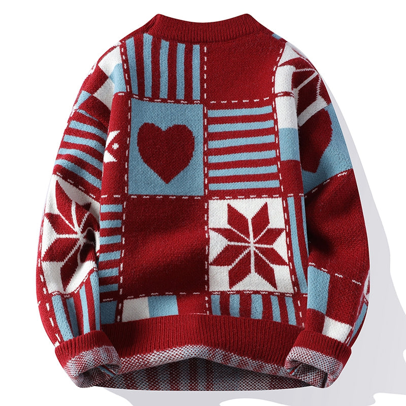 Pull à Col Rond avec Patchwork Hivernal pour Adulte | Idéal pour l’Hiver