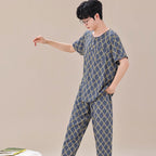 Pyjama Deux Pièces pour Homme avec Haut à Manches Courtes et Pantalon | Idéal pour le Printemps et l'Été