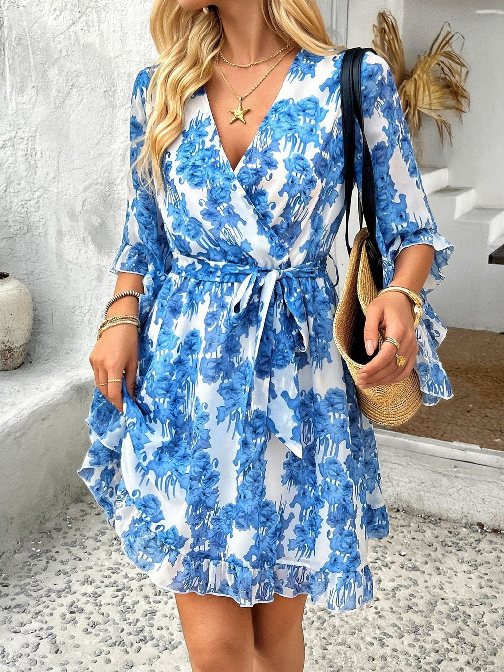 Robe Portefeuille à Manches à Volants pour Femme | Idéale pour les Événements d'Été