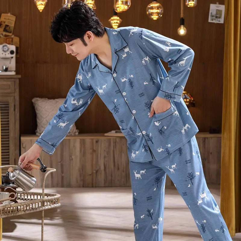 Pyjama Deux Pièces pour Homme avec Haut à Manches Longues et Pantalon | Idéal pour le Printemps et l'Automne