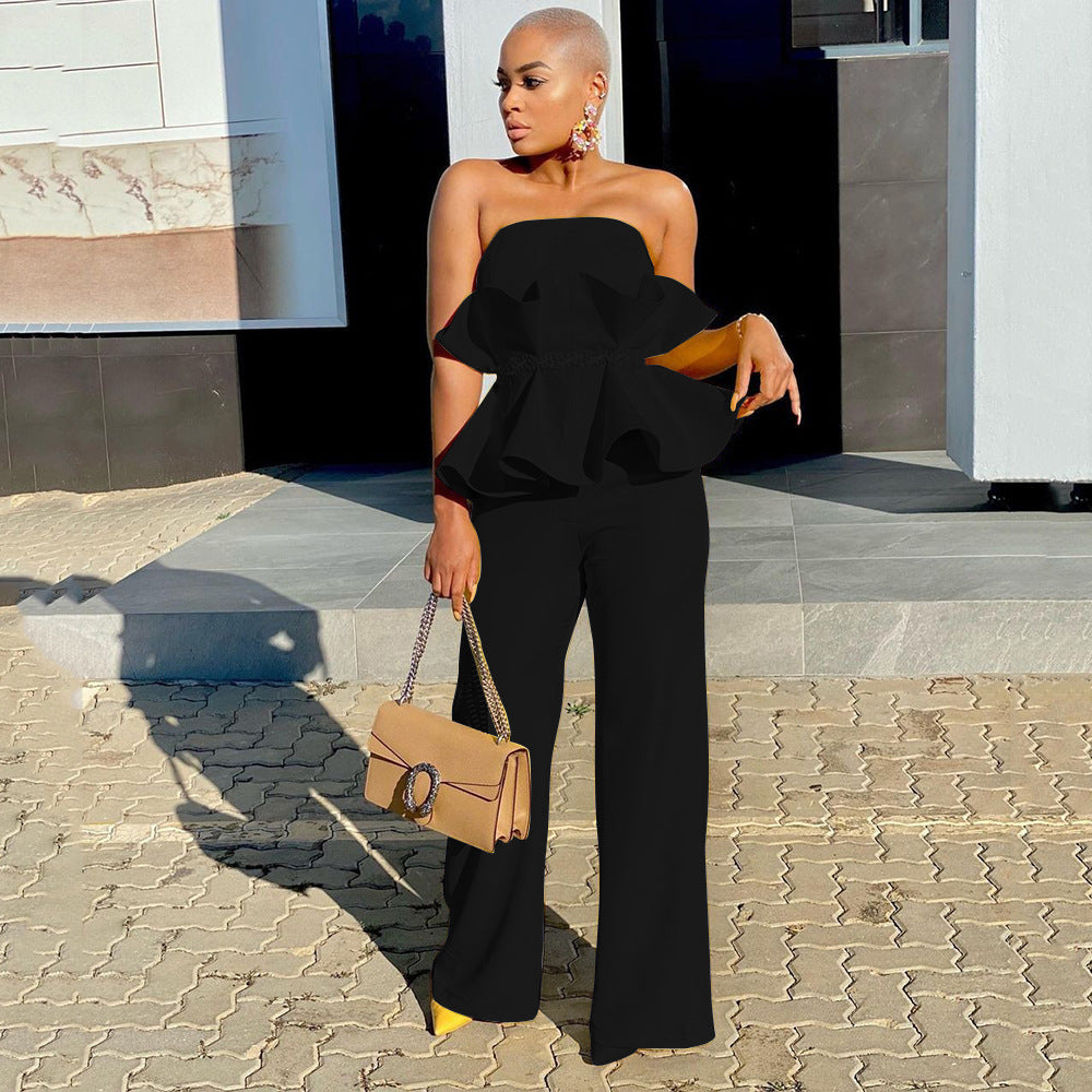 Combinaison Sans Épaules Avec Volants À La Taille Et Coupe Ajustée Pour Femme | Idéal Pour Occasions Formelles