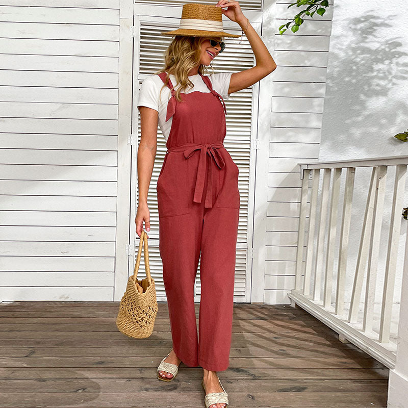 Combinaison À Jambes Larges Avec Ceinture À La Taille Et Poches Latérales Pour Femme | Idéal Pour L’été