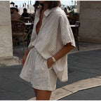 Ensemble Deux Pièces Avec Chemise Ample Et Short Taille Haute Pour Femme | Idéal Pour L’Été