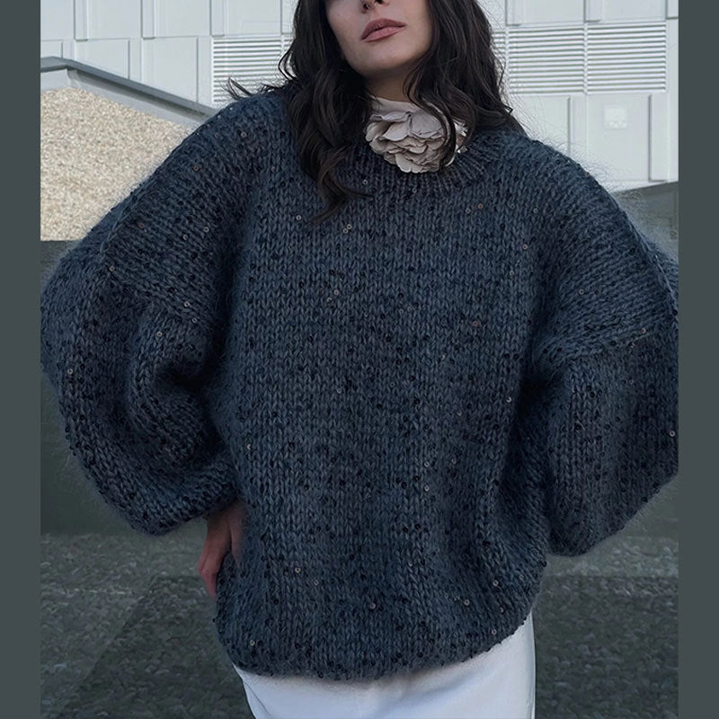 Pull À Col Rond Avec Paillettes Et Manches Lanterne Pour Femme | Idéal Pour Saison Froide