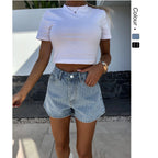 Short Taille Haute À Rayures Avec Coupe Droite Pour Femmes | Idéal Pour Saison Chaude
