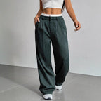 Pantalon Large À Rayures Verticales Avec Taille Élastiquée Pour Femme | Idéal Pour Tenues Quotidiennes