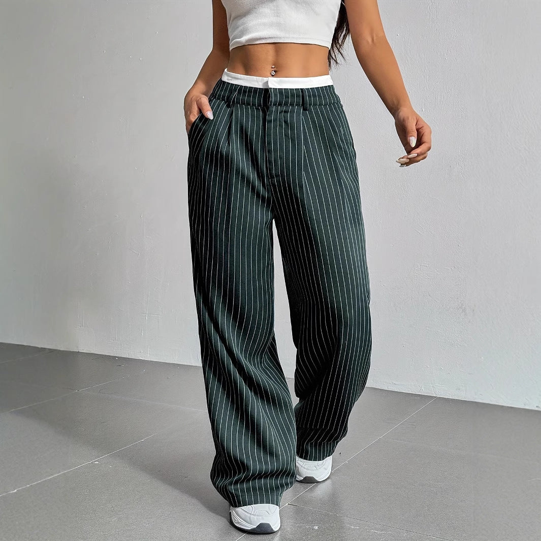 Pantalon Large À Rayures Verticales Avec Taille Élastiquée Pour Femme | Idéal Pour Tenues Quotidiennes