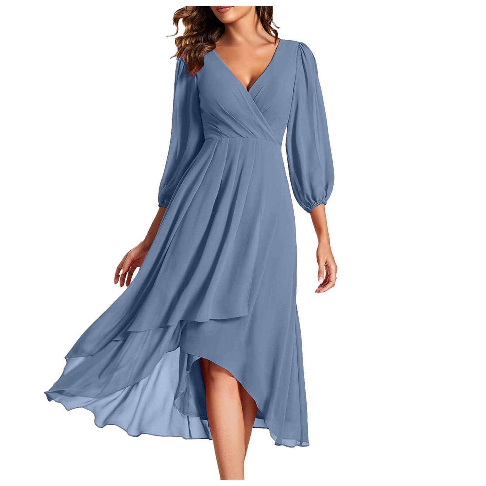 Robe À Col En V Avec Coupe Cintrée Et Ourlet Asymétrique Pour Femme | Idéal Pour Usage Quotidien Et Occasions
