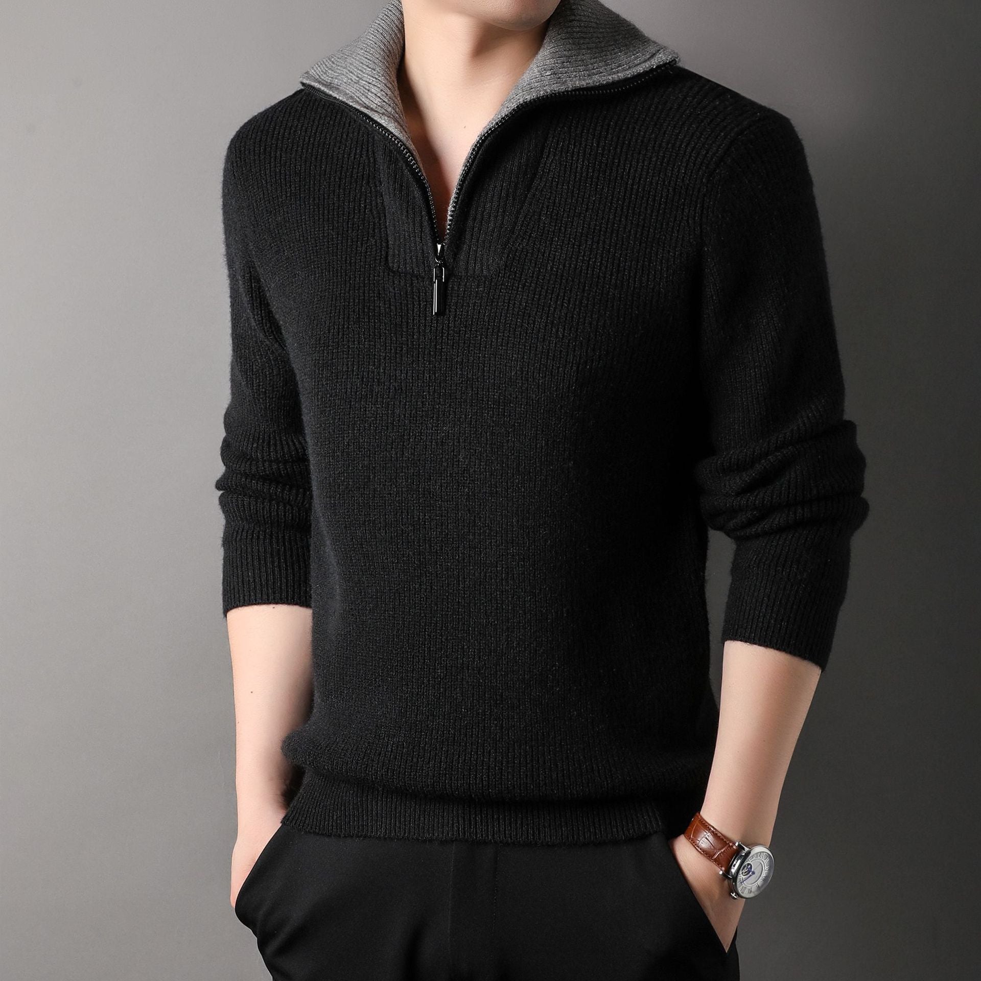 Pull à Col Montant avec Fermeture Demi-Zip pour Adulte | Idéal pour l’Automne et l’Hiver