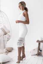 Robe Midi Avec Halter Neck Et Détails Ajourés Pour Femme | Idéale Pour Le Printemps Et L’été