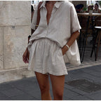 Ensemble Deux Pièces Avec Chemise Ample Et Short Taille Haute Pour Femme | Idéal Pour L’Été