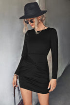 Robe Portefeuille Longueur Genou à Manches Longues pour Femme | Idéale pour Quotidien et Événements