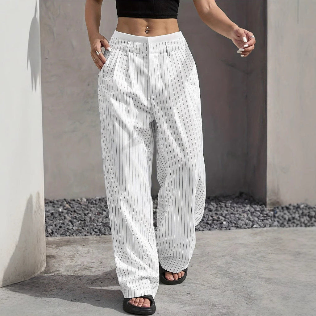 Pantalon Large À Rayures Verticales Avec Taille Élastiquée Pour Femme | Idéal Pour Tenues Quotidiennes
