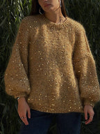 Pull À Col Rond Avec Paillettes Et Manches Lanterne Pour Femme | Idéal Pour Saison Froide