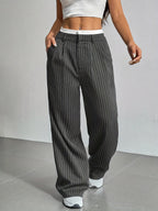 Pantalon Large À Rayures Verticales Avec Taille Élastiquée Pour Femme | Idéal Pour Tenues Quotidiennes