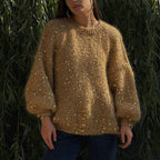 Pull À Col Rond Avec Paillettes Et Manches Lanterne Pour Femme | Idéal Pour Saison Froide