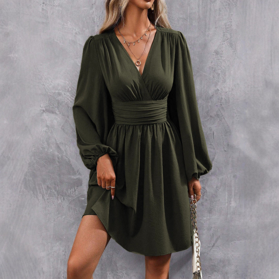 Robe Portefeuille Longueur Genou avec Manches Bouffantes pour Femme | Idéale pour Quotidien et Occasions