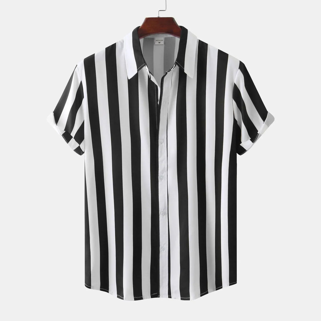 Chemise à Rayures Noires et Blanches avec Col Classique pour Homme | Idéal pour le Quotidien