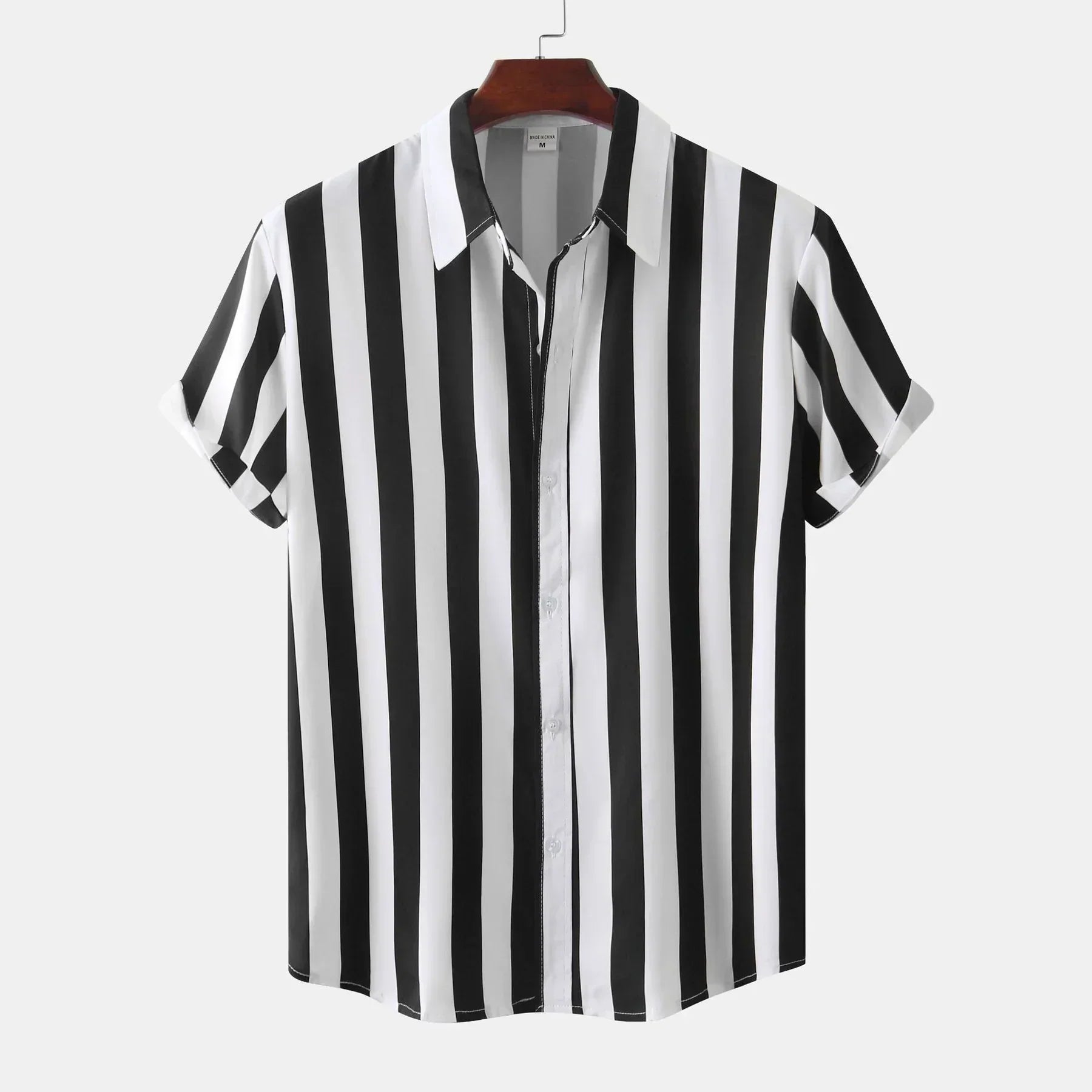 Chemise à Rayures Noires et Blanches avec Col Classique pour Homme | Idéal pour le Quotidien