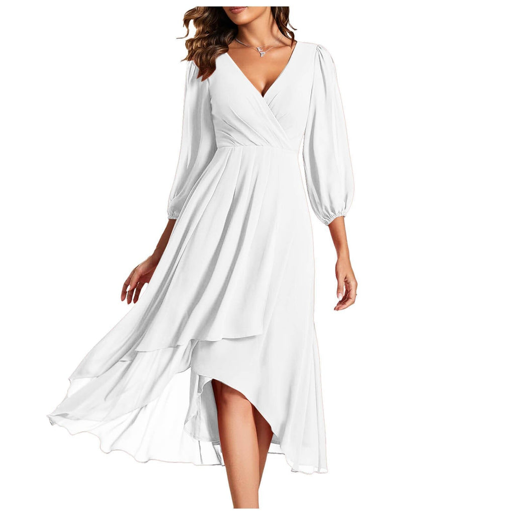 Robe À Col En V Avec Coupe Cintrée Et Ourlet Asymétrique Pour Femme | Idéal Pour Usage Quotidien Et Occasions