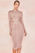 Robe Midi avec Col Montant et Coupe Ajustée pour Femmes | Idéale pour les Occasions Quotidiennes et Professionnelles