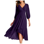 Robe À Col En V Avec Coupe Cintrée Et Ourlet Asymétrique Pour Femme | Idéal Pour Usage Quotidien Et Occasions