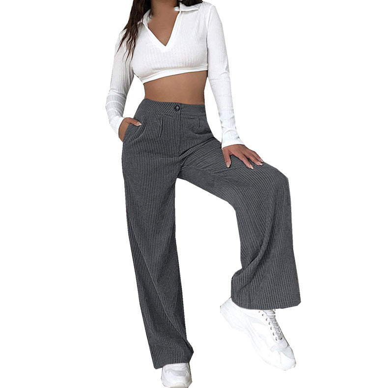 Pantalon en Velours Côtelé avec Taille Haute et Coupe Large pour Femme | Idéal pour Quotidien et Sorties